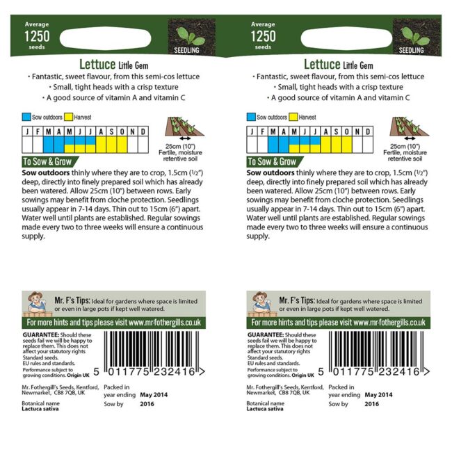 MR FOTHERGILL'S - LETTUCE LITTLE GEM BUMPER SEEDS - Image 2