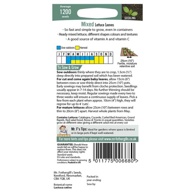 MR FOTHERGILL'S - MIXED LETTUCE LEAVES SEEDS - Image 2