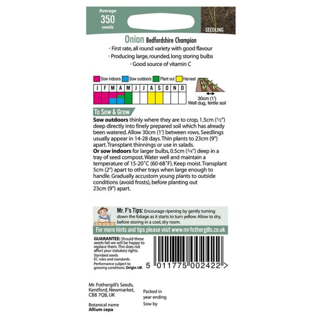 MR FOTHERGILL'S - ONION BEDFORDSHIRE CHAMPION SEEDS - Image 2