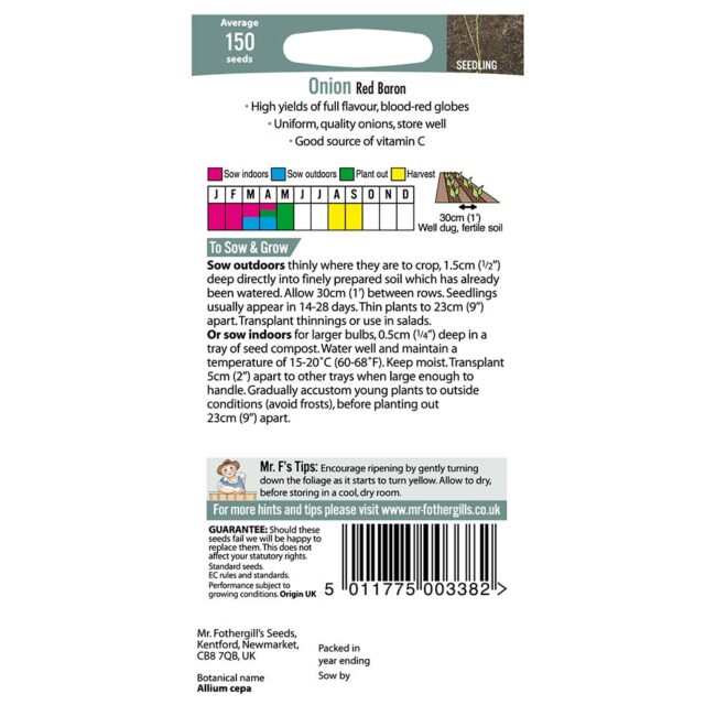 MR FOTHERGILL'S - ONION RED BARON SEEDS - Image 2