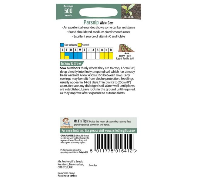 MR FOTHERGILL'S - PARSNIP WHITE GEM SEEDS - Image 2
