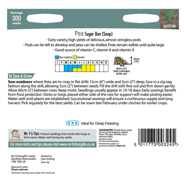 MR FOTHERGILL'S - PEA (SNAP) SUGAR BON SEEDS - Image 2
