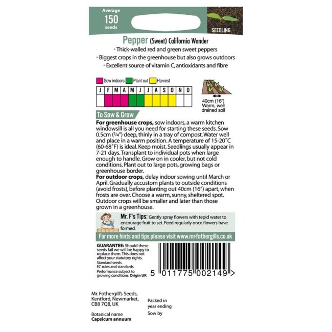 MR FOTHERGILL'S - PEPPER SWEET CALIFORNIA SEEDS - Image 2