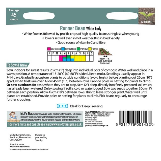 MR FOTHERGILL'S - RUNNER BEAN WHITE LADY SEEDS - Image 2