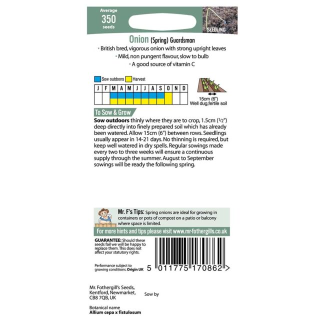 MR FOTHERGILL'S - ONION (SPRING) GUARDSMAN SEEDS - Image 2