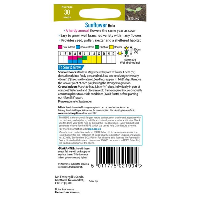 MR FOTHERGILL'S - SUNFLOWER HALLO SEEDS - Image 2