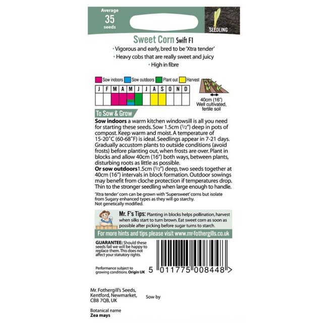 MR FOTHERGILL'S - SWEET CORN SWIFT F1 SEEDS - Image 2