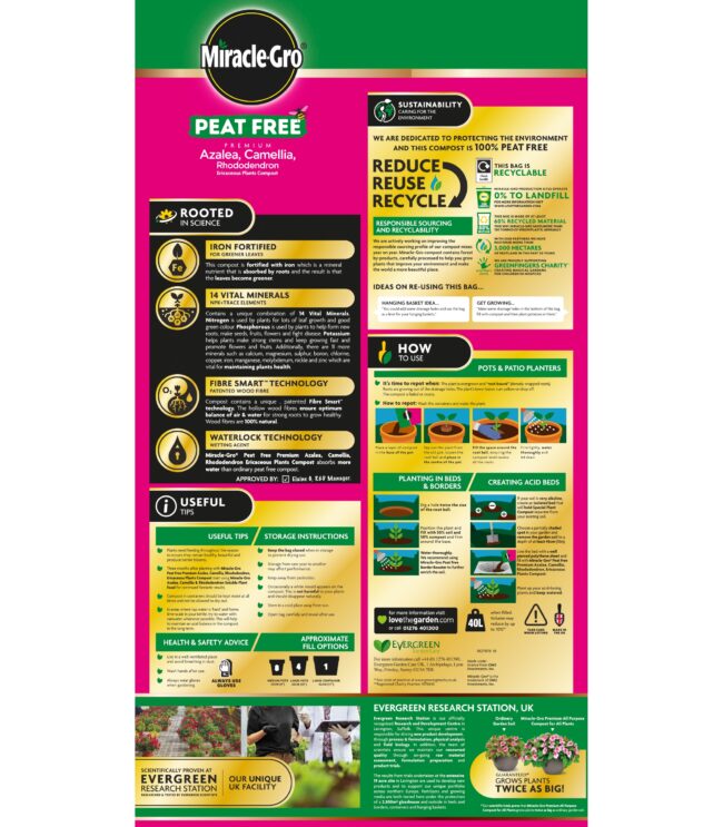 Miracle-Gro® Peat Free Premium Azalea, Camellia & Rhododendron Ericaceous Compost - Image 2