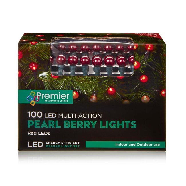 PREMIER DECORATIONS LED BERRY RED 100 LIGHTS