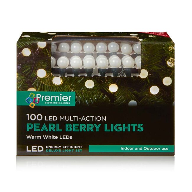 PREMIER DECORATIONS LED BERRY WHITE PEARL 100 LIGHTS