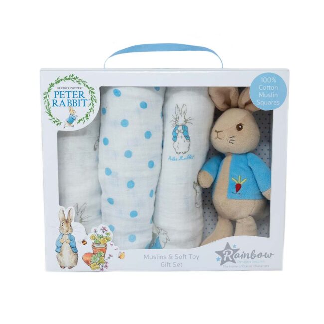 RAINBOW DESIGNS PETER RABBIT SOFT TOY & MUSLIN SET