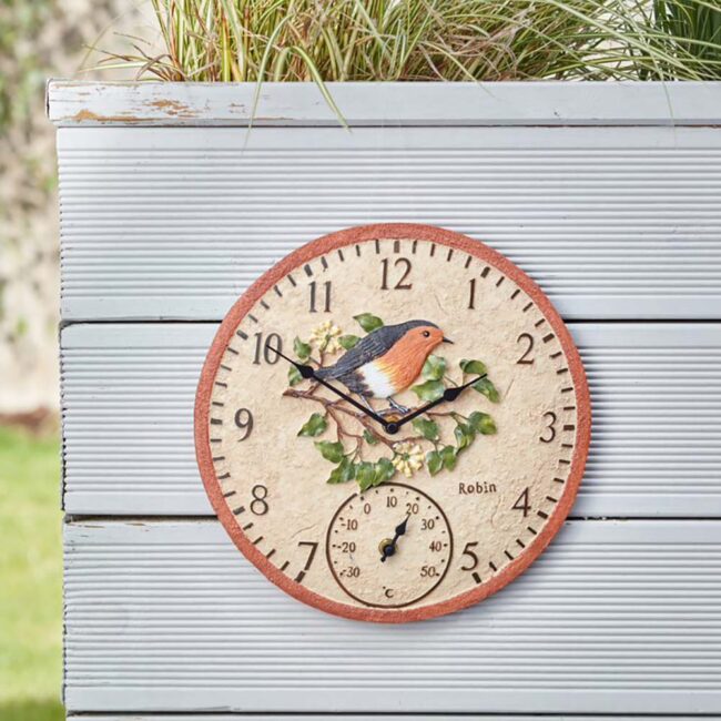 SMART GARDEN ROBIN WALL CLOCK & THERMOMETER