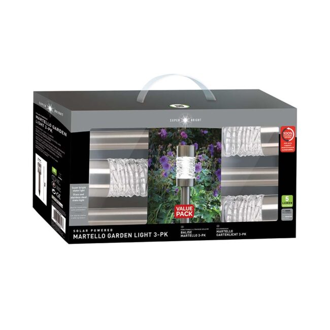 SMART GARDEN SOLAR MARTELLO STAINLESS STEEL  LED POST LIGHT  CARRY PACK