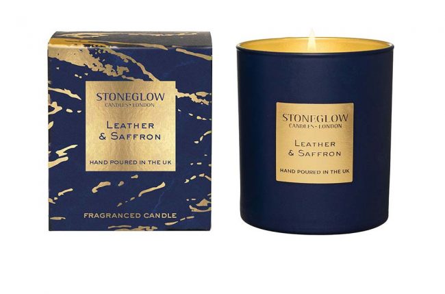 STONEGLOW LUNA TUMBLER CANDLE LEATHER & SAFFRON