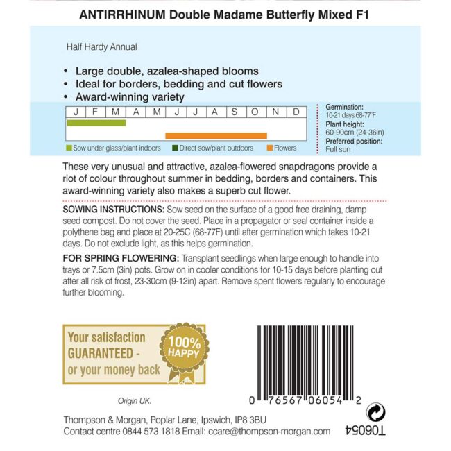 THOMPSON & MORGAN - ANTIRRHINUM DOUBLE MADAM BUTTERFLY SEEDS - Image 2