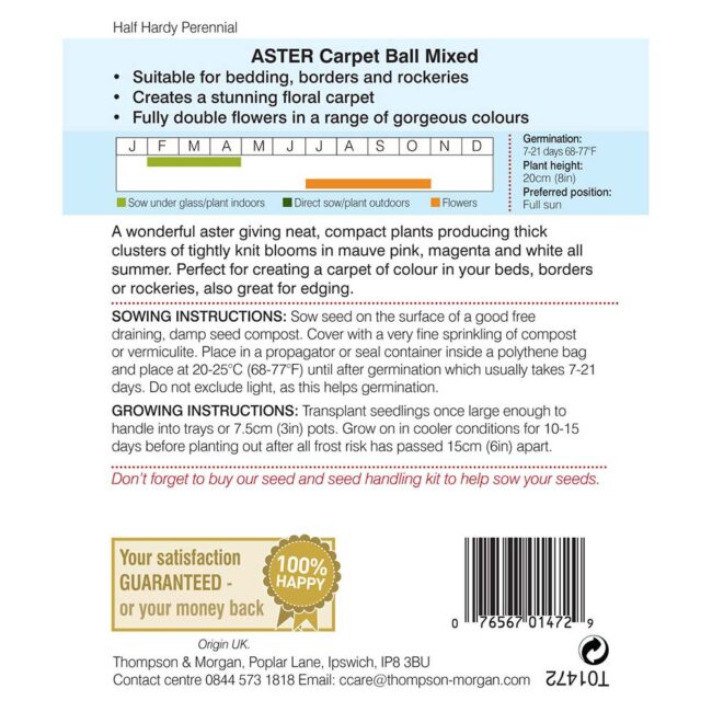 THOMPSON & MORGAN - ASTER CARPET BALL MIXED SEEDS - Image 2