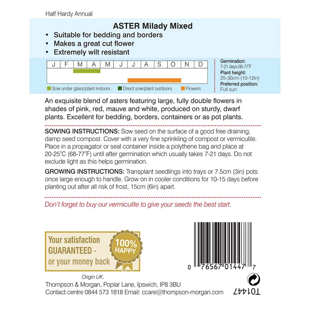 THOMPSON & MORGAN - ASTER MILADY MIXED SEEDS - Image 2