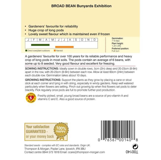 THOMPSON & MORGAN - BROAD BEAN BUNYARDS EXHIBITION SEEDS - Image 2