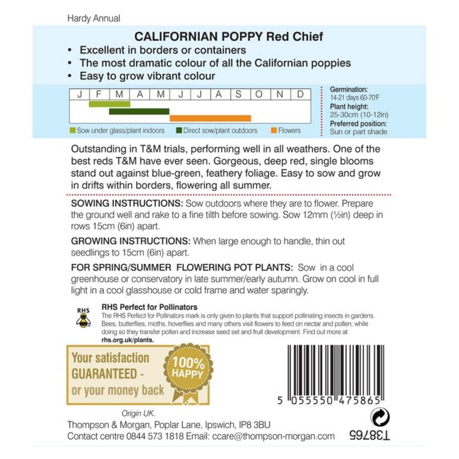 THOMPSON & MORGAN - CALIFORNIAN POPPY RED CHIEF SEEDS - Image 2