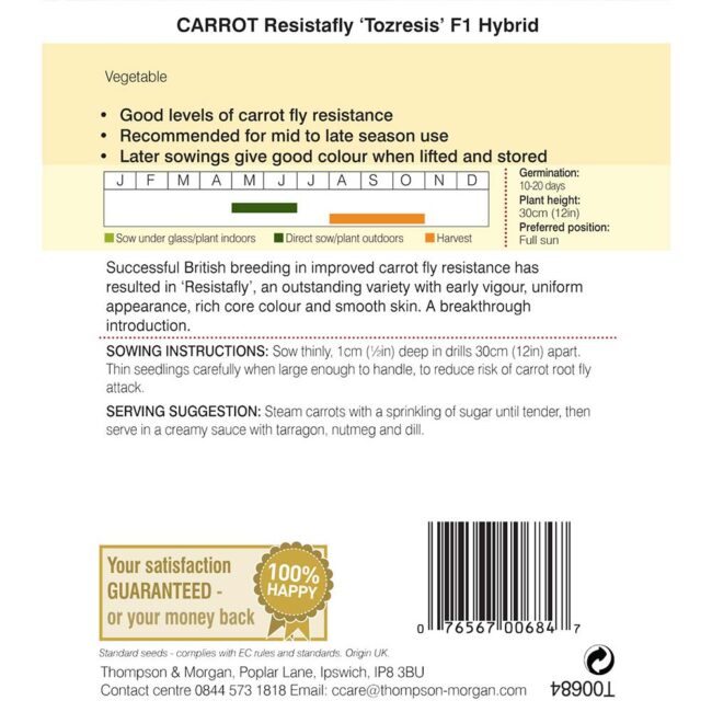 THOMPSON & MORGAN - CARROT RESISTAFLY TOZRESIS F1 HYBRID SEEDS - Image 2