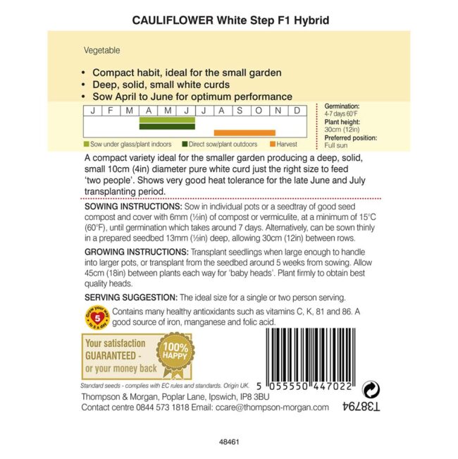 THOMPSON & MORGAN - CAULIFLOWER WHITE STEP F1 HYBRID SEEDS - Image 2