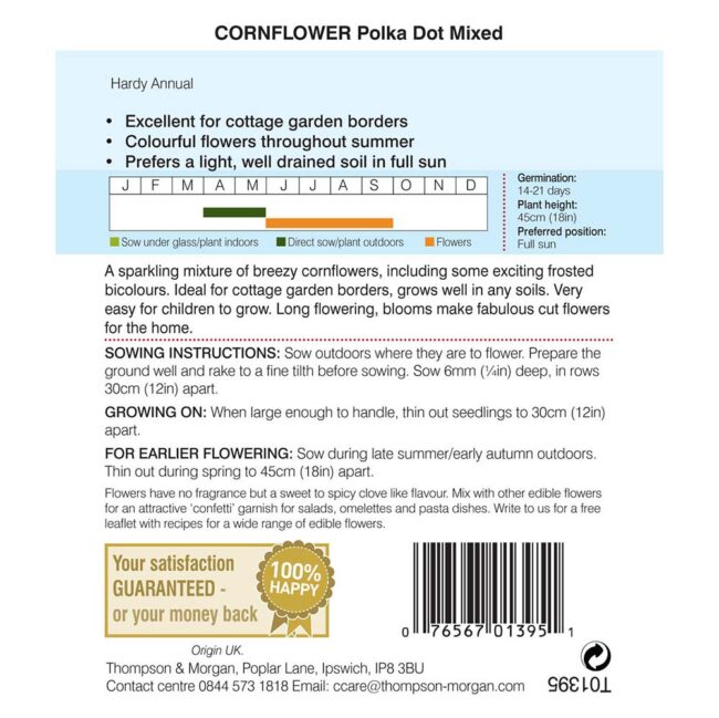THOMPSON & MORGAN - CORNFLOWER POLKA DOT MIXED SEEDS - Image 2