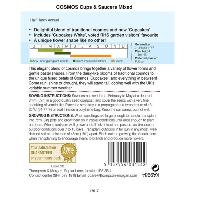 THOMPSON & MORGAN - COSMOS CUPS & SAUCERS MIXED SEEDS - Image 2