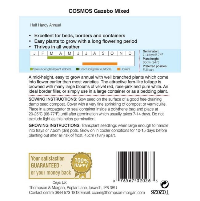 THOMPSON & MORGAN - COSMOS GAZEBO MIXTURE SEEDS - Image 2