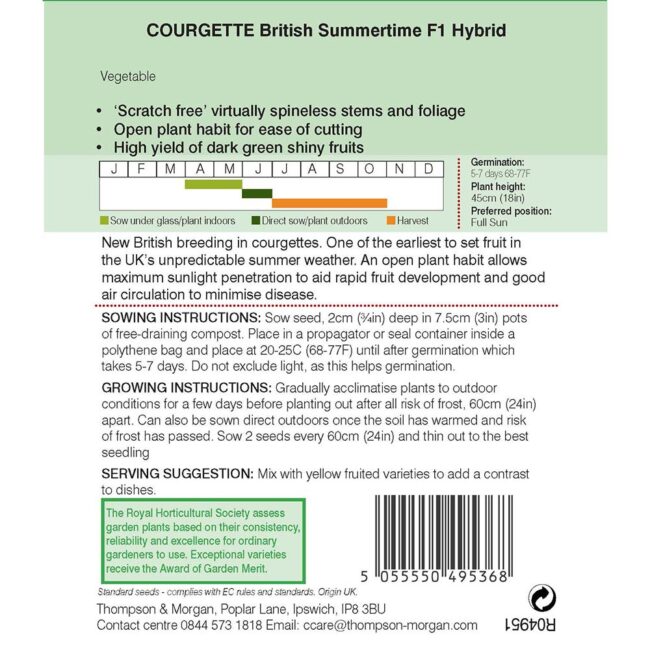 THOMPSON & MORGAN - COURGETTE BRITISH SUMMERTIME F1 HYBRID - Image 2