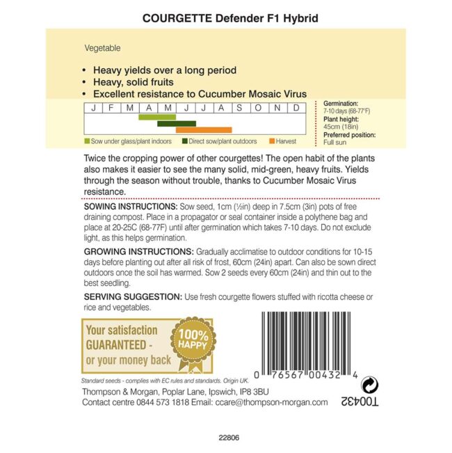 THOMPSON & MORGAN - COURGETTE DEFENDER F1 HYBRID SEEDS - Image 2