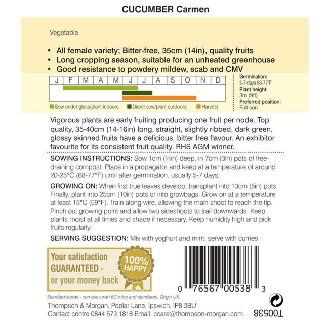 THOMPSON & MORGAN - CUCUMBER CARMEN SEEDS - Image 2