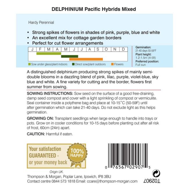 THOMPSON & MORGAN - DELPHINIUM PACIFIC HYBRIDS MIXED SEEDS - Image 2