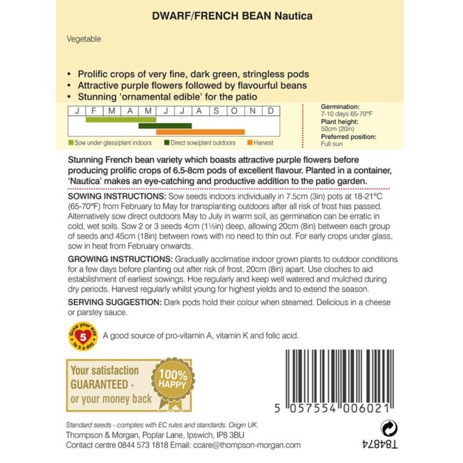 THOMPSON & MORGAN - DWARF BEAN NAUTICA SEEDS - Image 2