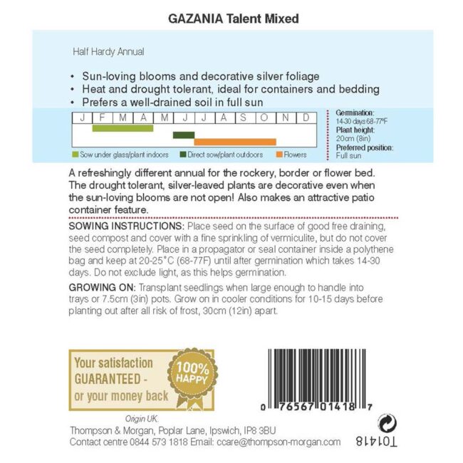 THOMPSON & MORGAN - GAZANIA TALENT MIXED SEEDS - Image 2