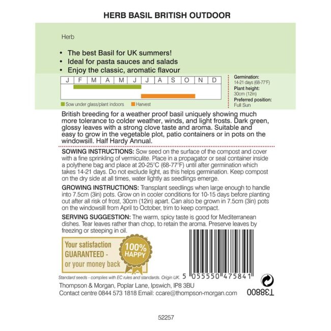 THOMPSON & MORGAN - BASIL BRITISH OUTDOOR SEEDS - Image 2