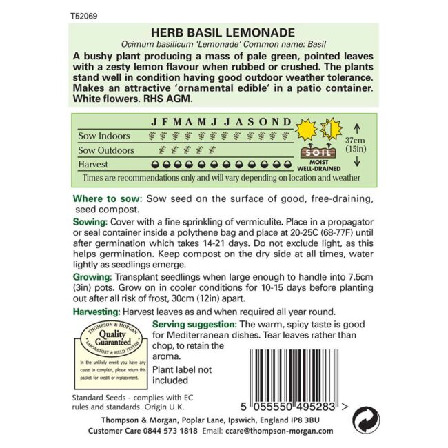 THOMPSON & MORGAN - BASIL LEMONADE SEEDS - Image 2