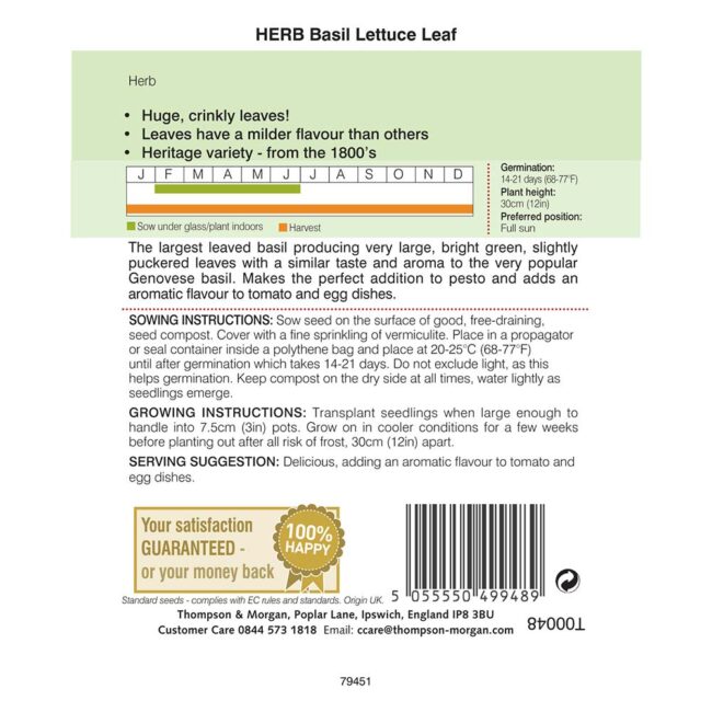 THOMPSON & MORGAN - BASIL LETTUCE LEAF SEEDS - Image 2