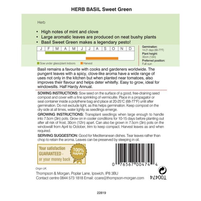 THOMPSON & MORGAN - BASIL SWEET GREEN SEEDS - Image 2