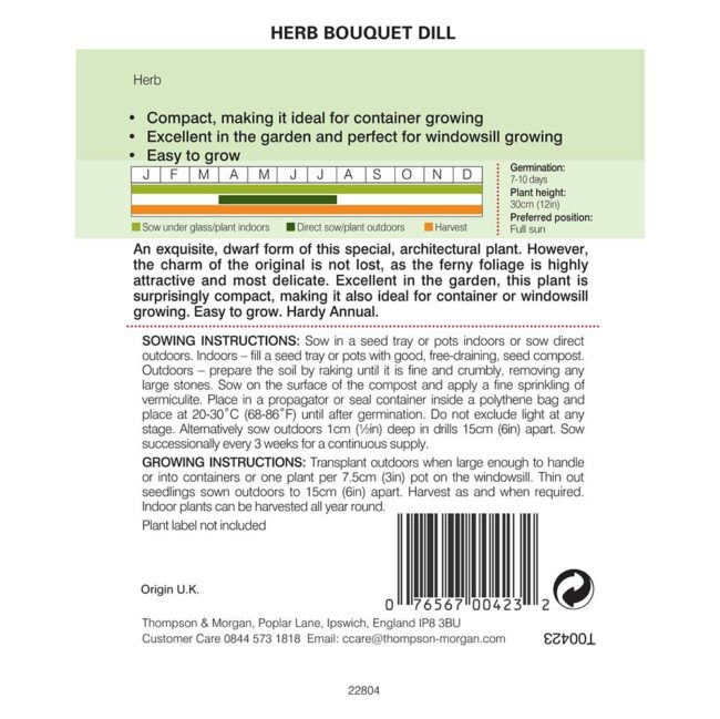 THOMPSON & MORGAN - BOUQUET DILL SEEDS - Image 2