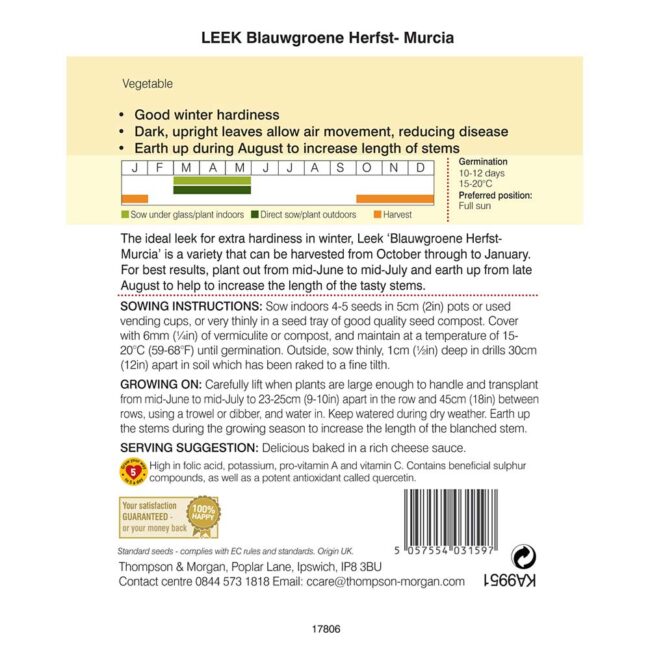 THOMPSON & MORGAN - LEEK BLAUWGROENE HERFST- MURCIA SEEDS - Image 2