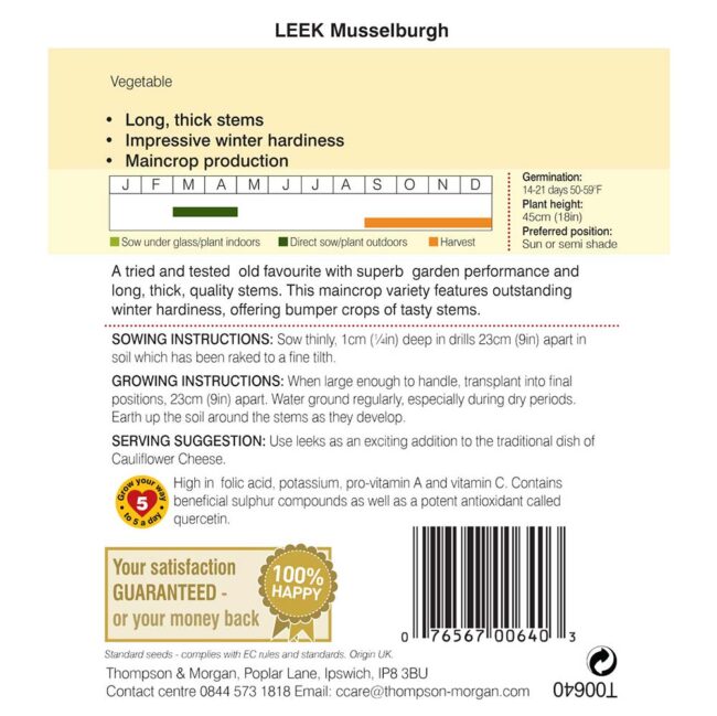 THOMPSON & MORGAN - LEEK MUSSELBURGH SEEDS - Image 2