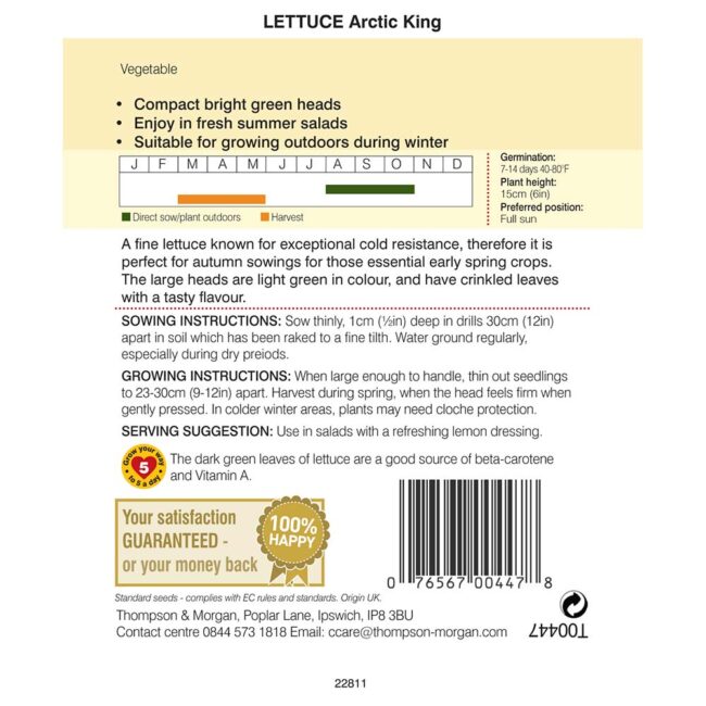 THOMPSON & MORGAN - LETTUCE ARTIC KING SEEDS - Image 2