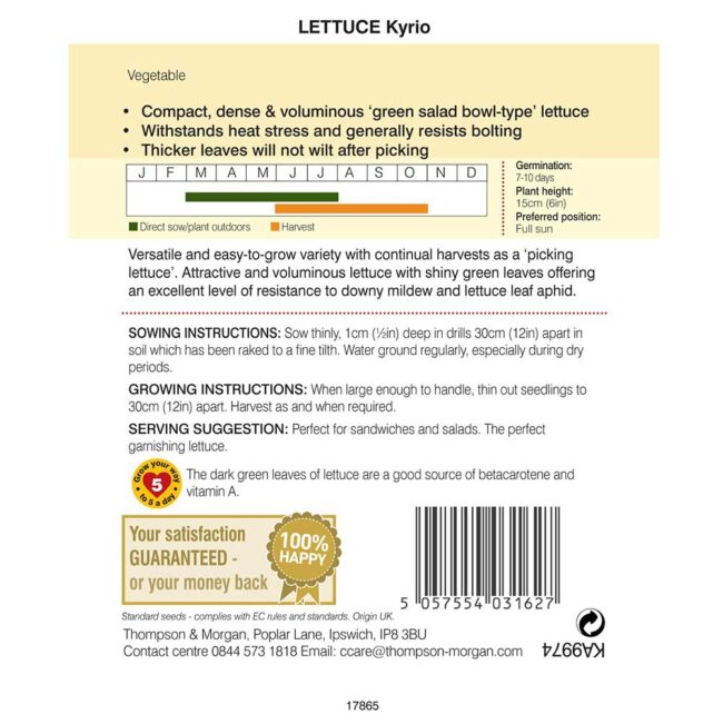 THOMPSON & MORGAN - LETTUCE KYRIO SEEDS - Image 2