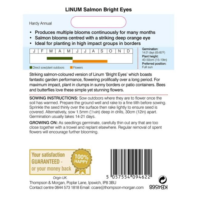 THOMPSON & MORGAN - LINUM SALMON BRIGHT EYES SEEDS - Image 2