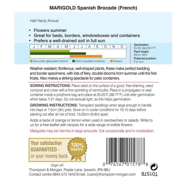 THOMPSON & MORGAN - MARIGOLD SPANISH BROCADE (FRENCH) SEEDS - Image 2