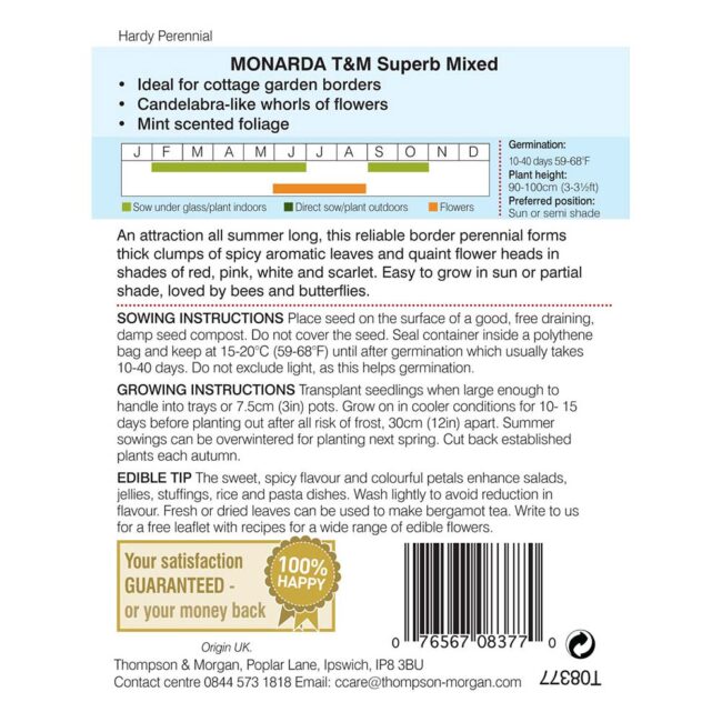 THOMPSON & MORGAN - MONARDA T&M SUPERB MIXED SEEDS - Image 2