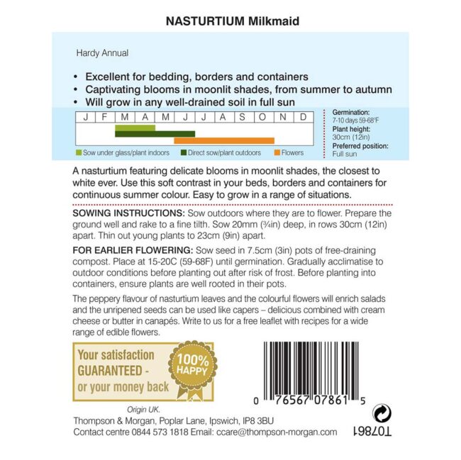 THOMPSON & MORGAN - NASTURTIUM MILKMAID SEEDS - Image 2