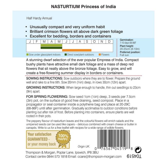 THOMPSON & MORGAN - NASTURTIUM PRINCESS OF INDIA SEEDS - Image 2
