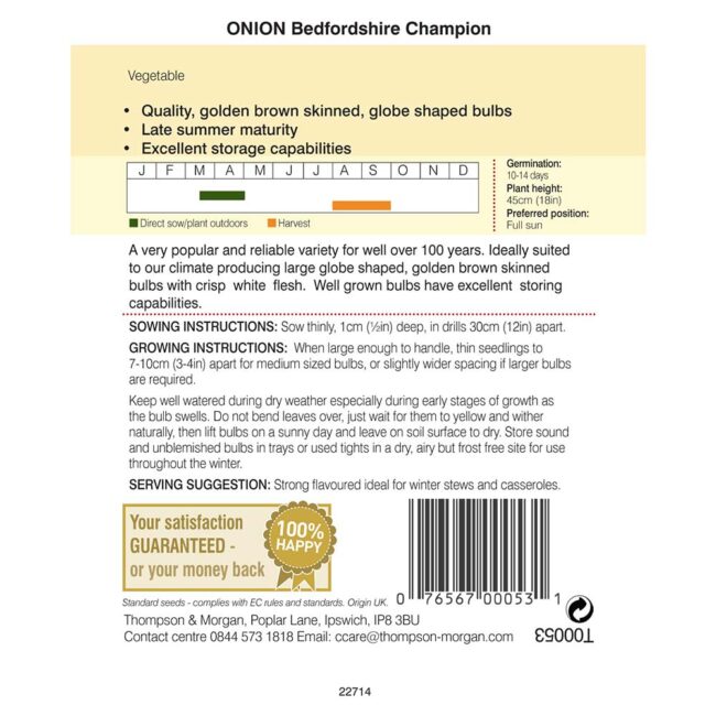 THOMPSON & MORGAN - ONION BEDFORDSHIRE CHAMPION SEEDS - Image 2