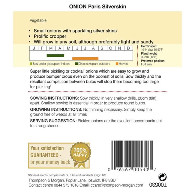 THOMPSON & MORGAN - ONION PARIS SILVERSKIN SEEDS - Image 2